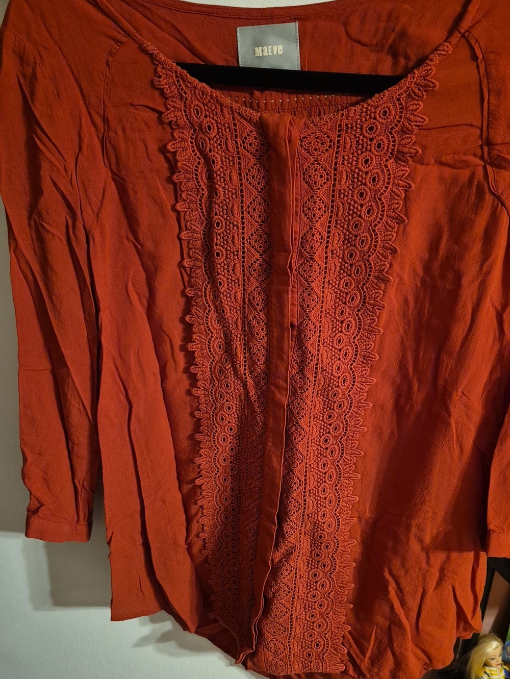 Maeve Burnt Orange Crochet-Trim Long Sleeve Tunic